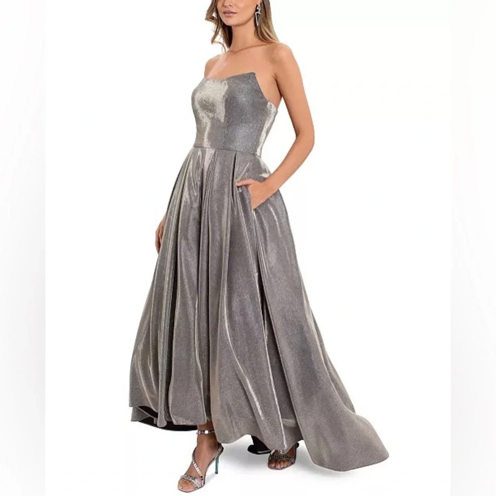 Betsy & Adam Womens Metallic Hi-Low Evening Dress - Picture 2 of 14